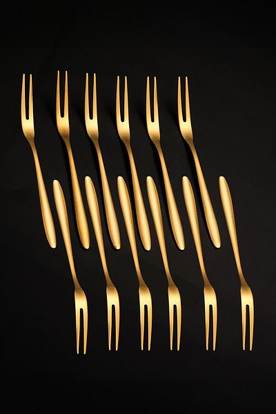 Chavin 12 قطعة من الفولاذ الذهبي 304 - 13 سم شوكة حلوى وكعك ذات سنين Cin576sr-12