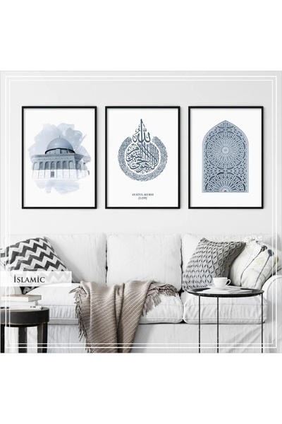 Tablomtr Metal Çerçeveli Gerçek Camlı Tablo İslamicA 3 Lü Set