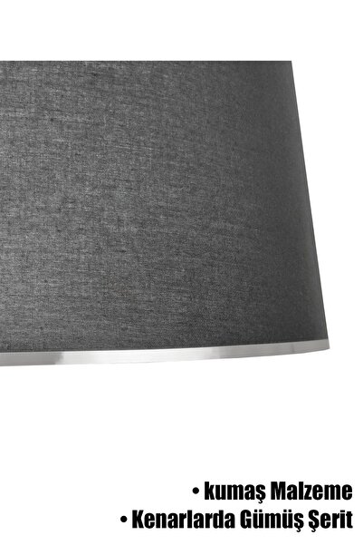 Vivido Abajur Siyah Gümüş Şeritli Lambader Şapkası