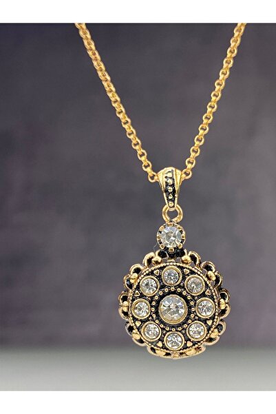 tasarımhikayecisi Çiçekli Kolyesi Beyaz Kristal Taşlı