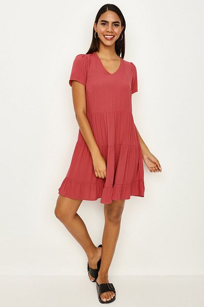 Select Moda Rochie mini cu decolteu în V Dusty Rose - Croială largă
