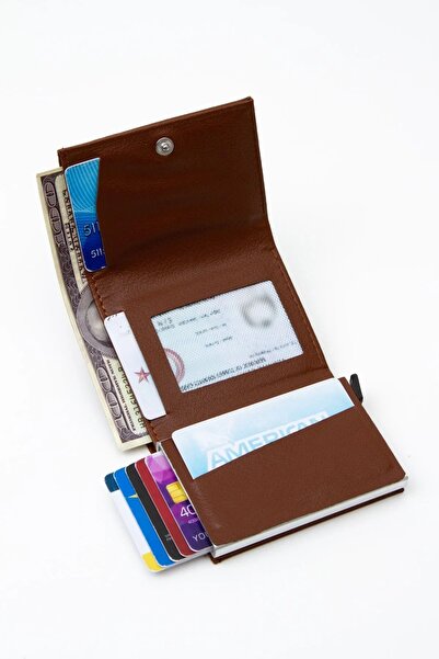 Bürke Θήκη έξυπνης πιστωτικής κάρτας Unisex - Δερμάτινο πορτοφόλι πολλαπλών διαμερισμάτων με μηχανισμό