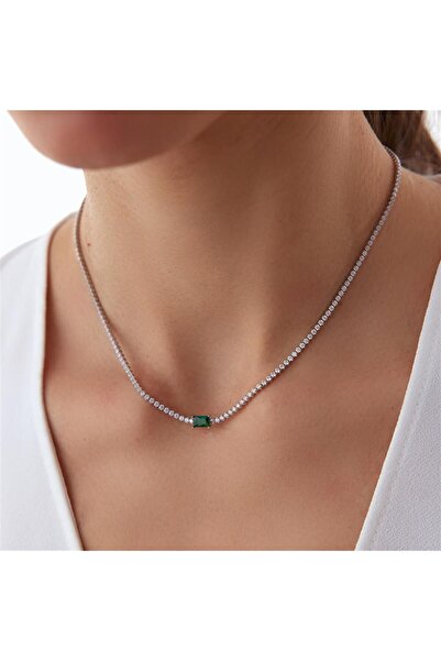 Yeşil Taşlı Choker Altın Suyolu Kolye