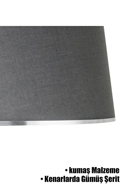 Vivido Abajur Antrasit Gümüş Şeritli Lambader Şapkası