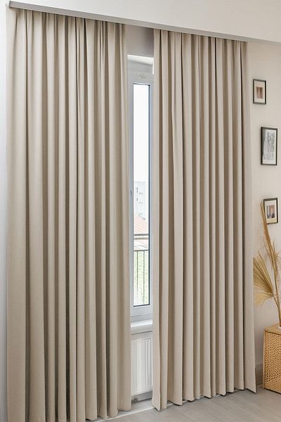 Homefesto Blackout Background Curtain - 100% Light Proof, Cream Colored, Pleatless, 140x260 cm