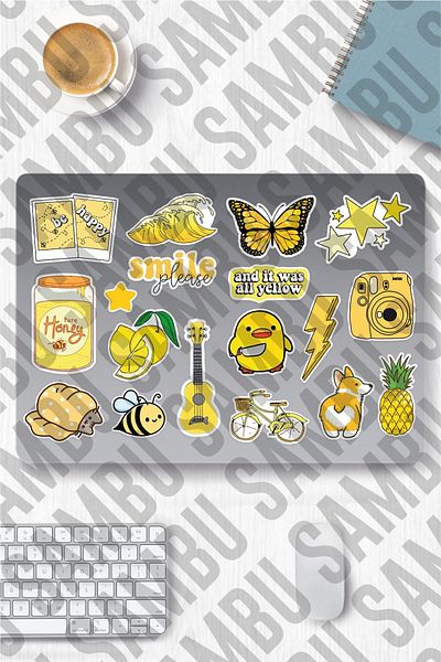 Sambu Design Σετ αυτοκόλλητων με θέμα Yellow Aesthetic 1 - Yellow Sticker - Laptop Notebook Phone