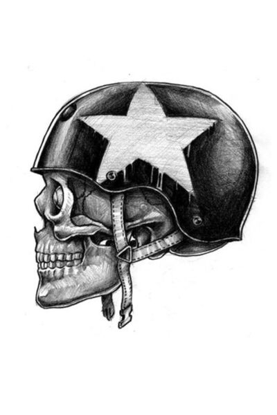 MegaSticker Kasklı Kuru Kafa Oto, Motorsiklet, Kask, Laptop Sticker 12x11 Cm