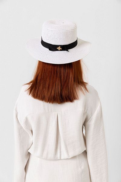 Luminos Butik Straw Gondola Hat Hsr2040 - White Bee Detailed, Boxed Shipping