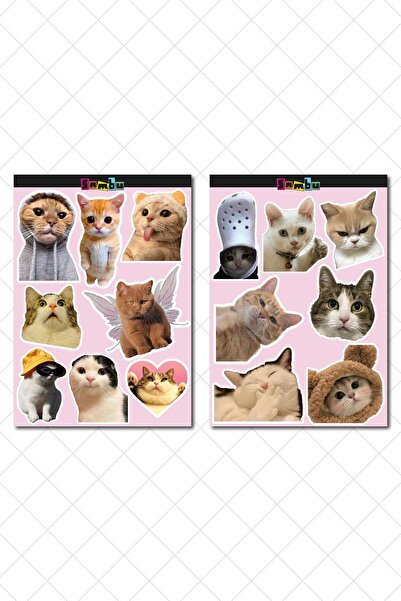 Sambu Design Kedi Temalı Sticker Etiket Seti - Cat Sticker - Laptop Notebook Telefon