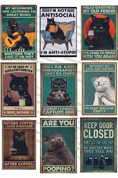 Limitless Design Cats Kedi meme Mizah Temalı Laptop Tablet Telefon Defter Sti...