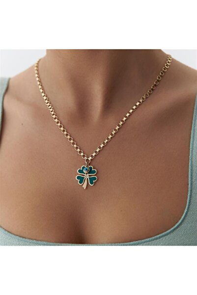 HAMZA YILMAZ MÜCEVHERAT Cetaş Yeşil Mineli Yonca Kolye