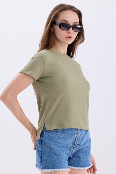 MD trend Crew Neck Short Sleeve Crop Women's Blouse