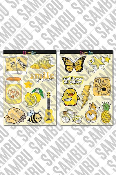 Sambu Design Σετ αυτοκόλλητων με θέμα Yellow Aesthetic 1 - Yellow Sticker - Laptop Notebook Phone