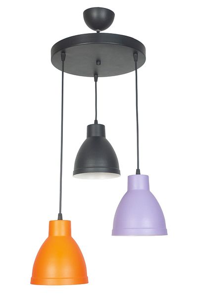 Fer Avize Denis Modern Design Orange Lilac Black Color Metal Cafe - Kitchen 3-Piece Chandelier