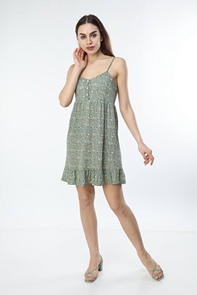My ELİF Tekstil Women's Green Floral Print Sling Dress