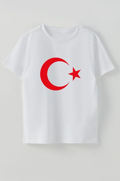 THEWERT Tricou pentru copii din bumbac alb - unisex, imprimat cu steagul Turciei