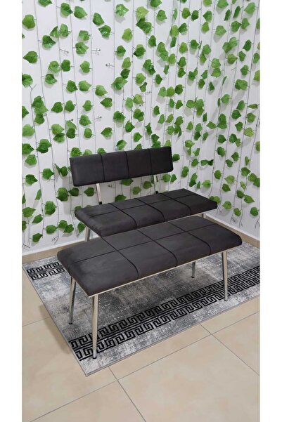 ÖZCAN METAL Krom Metal Ayaklı Bench Sırtlı Mutfak Salon Antre Yatak Odası Puf Bank Oturak Takımı