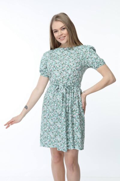 My ELİF Tekstil Green Belted Patterned Dress