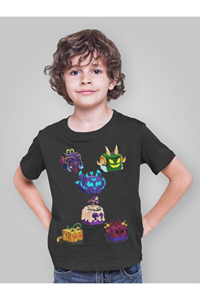 MAGORS Blox Fruits Printed Cycling Collar Cotton Short Sleeve Children's Tshirt