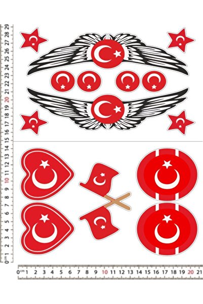 Phoenix TÜRK BAYRAĞI MOTORSİKLET ARAÇ KASK LEPTOP TELEFON ARKASI STİCKER ÇIKARTMA SETİ