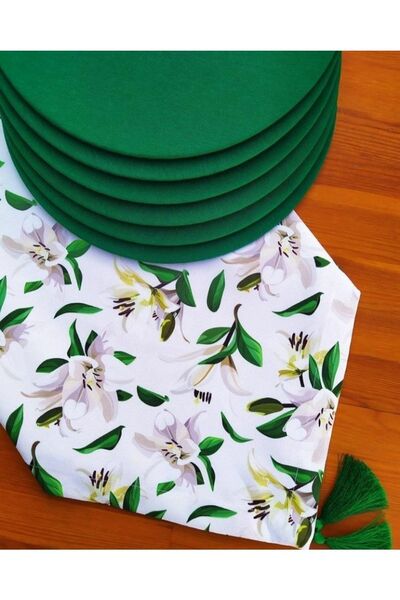 Dream Home Aslıdreamhome Amerika&servis، عداء بنمط زهرة الليمون، مجموعة مستلزمات MDF خضراء مكونة من 6 قطع