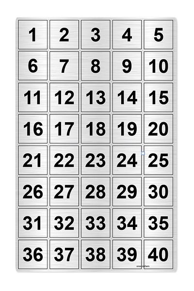 Orse Reklam رقم الطاولة، رقم الخزانة المعدني 1 - 40 (5 × 5 سم مع مادة لاصقة في الخلف)