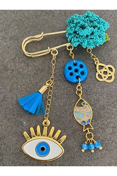 tasarımhikayecisi Mardin Süryani Balıklı Yaka Iğnesi Mavi Nazarlık