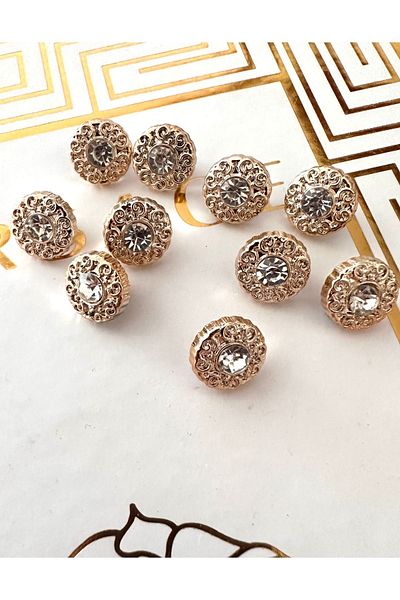 ODDA TASARIM ATÖLYESİ Big crystal stone gold metallized (plastic) shirt button with motif on the edges