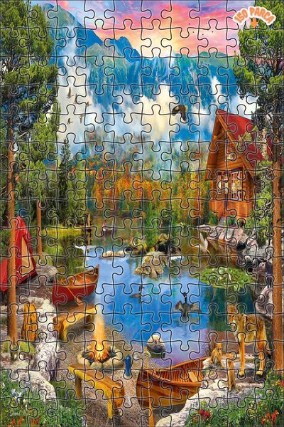 Teona Ahşap Dağlar Arasında Ki Göl Evi Dekoratif Çift Katlı Çerçeveli Asılabi...