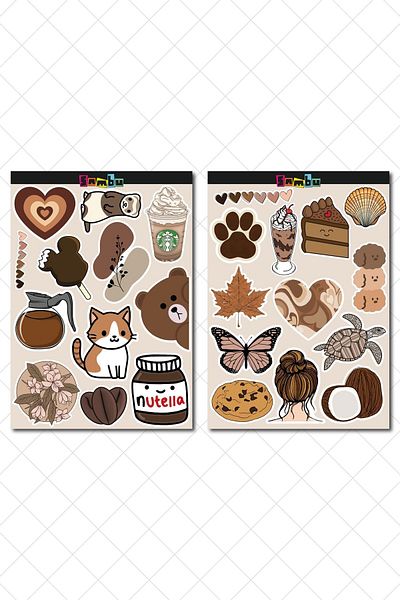 Sambu Design Set de autocolante cu tematică estetică maro - Laptop Notebook Telefon