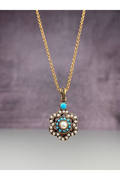 tasarımhikayecisi Mardin'in Inci Ve Firuze Taşlı Çiçekli Mavi Kolyesi