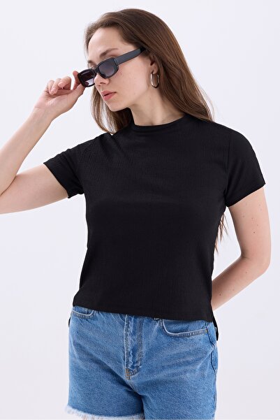 MD trend Crew Neck Short Sleeve Crop Women's Blouse