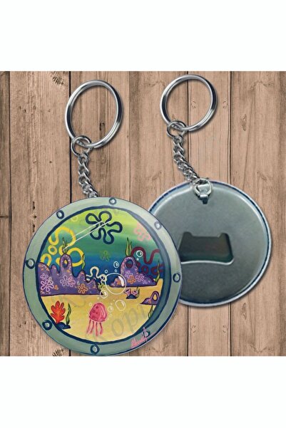 Kopisan 2 Adet Sponge Bob Sünger Bob Pencere Şeklinde Temalı Açacaklı Anahtarlık