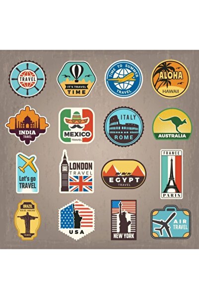 Limitless Design Vintage Travel Sanat Art Temalı Sticker Set Laptop Tablet Te...