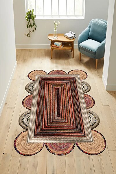 YTR HOME Dijital Baskı Yıkanabilir Kaymaz Taban Dekoratif Salon Mutfak Halısı...