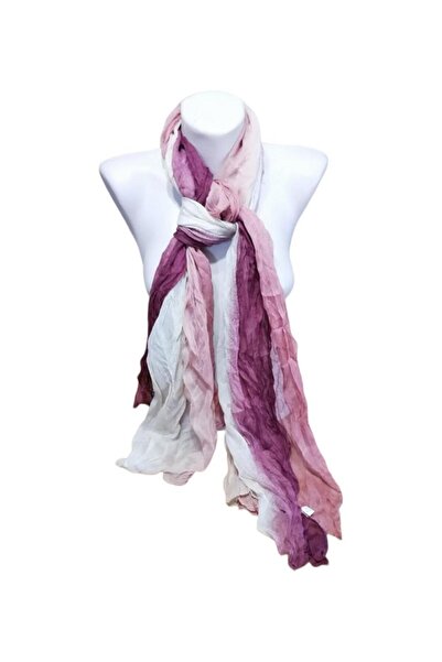 ByEnBi Batik Renkli Şal Elde Boyanmış Pembe Ekru Bordo