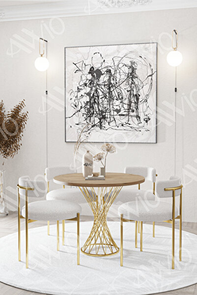 AVVİO Lisa MAT GOLD Teddy Sandalye 90x90 Yuvarlak Yemek Masası Mutfak Masası ...
