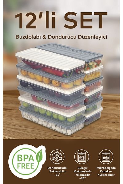 Nesto Home 12 Colorful Refrigerator Organizer Freezer and Microwave Storage Container 12X1170 ml