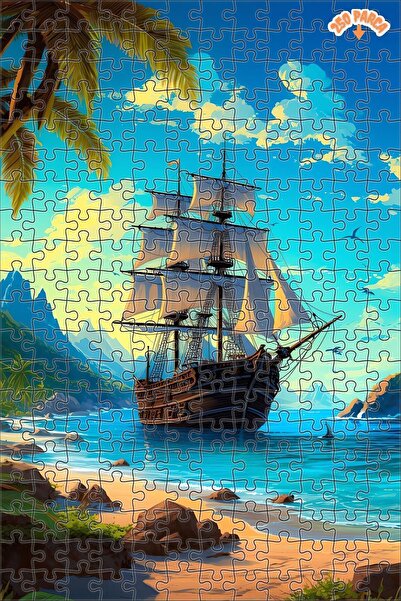 Teona Ahşap ADADA Kİ GEMİ Dekoratif Çift Katlı Çerçeveli Asılabilir Ahşap Puzzle 250 PARÇA 30X30