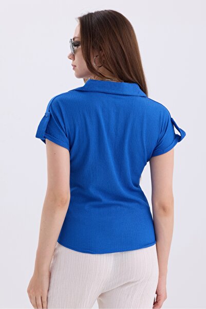 MD trend Basic Bat Sleeve Wrapped Fabric Women's Shirt - With Pockets