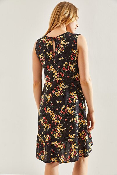 Bianco Lucci Γυναικείο φόρεμα βισκόζης με βολάν φούστα και floral σχέδιο -60241008