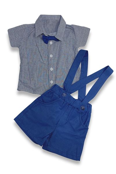 ADABEBEK Bow Tie Striped Shirt and Salopet Set for Baby Boy