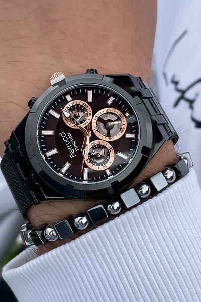 Ferrucci Men's Wristwatch - All Functions Active, Steel Case and Cord Bracelet Gift
