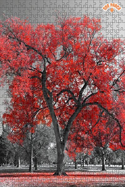 Teona Ahşap Büyük Kırmızı Ağaç Dekoratif Çift Katlı Çerçeveli Asılabilir Ahşap Puzzle 500 PARÇA 30X50