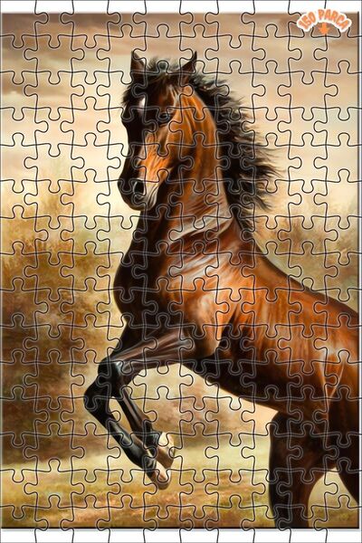 Teona Ahşap Kır Zincirlerini Serbest Koşan At Çift Katlı Çerçeveli Asılabilir Ahşap Puzzle 150 PARÇA 30X20