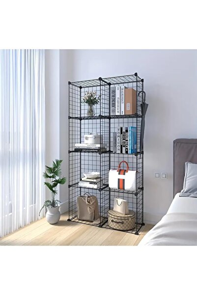 decorelax 8 Bölmeli Tel Küp Çok Amaçlı Organizer Raf Siyah 33cm Mutfak, Oyuncak, Kiler, Depolama Rafı