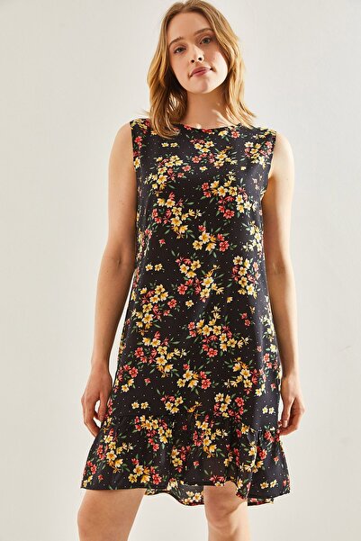 Bianco Lucci Γυναικείο φόρεμα βισκόζης με βολάν φούστα και floral σχέδιο -60241008