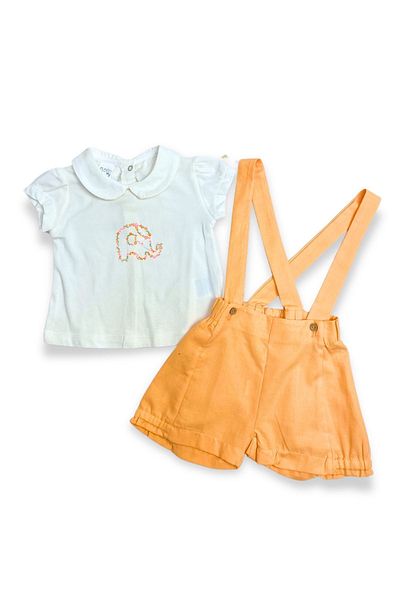 ADABEBEK Elephant 2-Piece Trendy T-Shirt and Suspender Shorts Set for Baby Girl