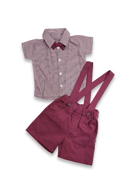 ADABEBEK Bow Tie Striped Shirt and Salopet Set for Baby Boy