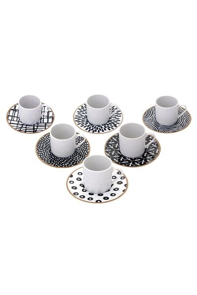 Porland Fractal Round Serving (24cm) and Coffee Cup Set 18 Pieces for 6 People